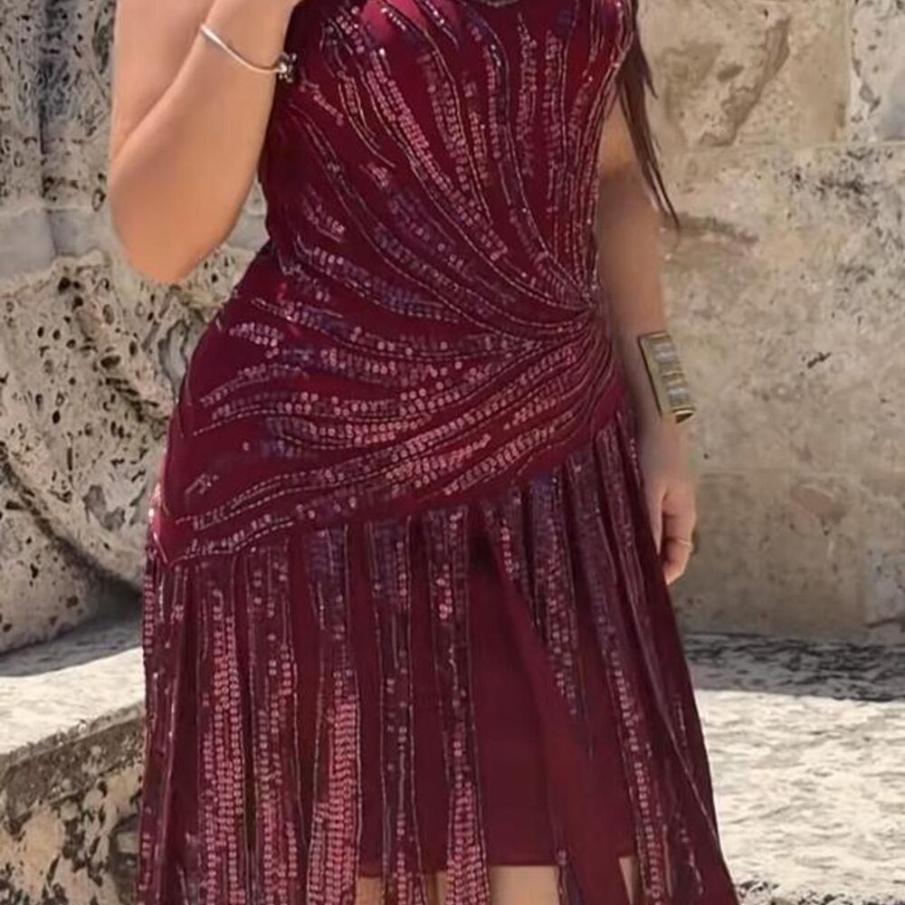 Sue Wong Nocturne Burgundy Silk Dress